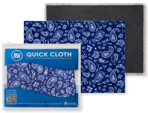 Microfiber Wholesale Quick Cloth Glasses Cleaning Cloths 5x7 Paisley Blue | 2-Pack with Case | Double-Sided Lens Cleaner for Eyeglasses, Camera, Screens | Reusable Microfiber Glass Polishing Cloth - color: Blue Paisley, size: 5"x7"