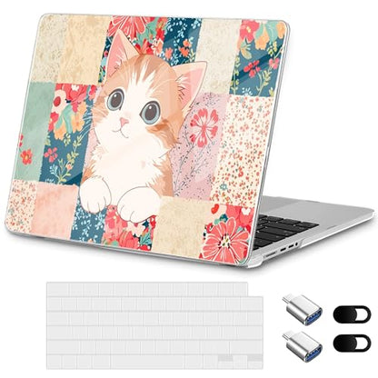 for New MacBook Pro 14 inch Case 2025 M5 2024 M4 2023 Release– Fashionable Lightweight Floral Design Transparent HD Clear Laptop Shell, with TPU Keyboard Cover & OTG Adapters, Cat - color: Cat