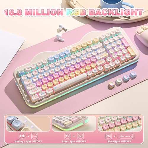 YUNZII C98 Wireless Mechanical Keyboard with Number Pad,99 Key BT5.0/2.4G/USB-C Hot Swap Gasket Mount with PBT MOA Keycaps,Custom RGB,Cute Cake Keyboard for Win/Mac (Beige, Milk V2 Linear Switch) - color: Beige, size: Milk V2 Linear Switch
