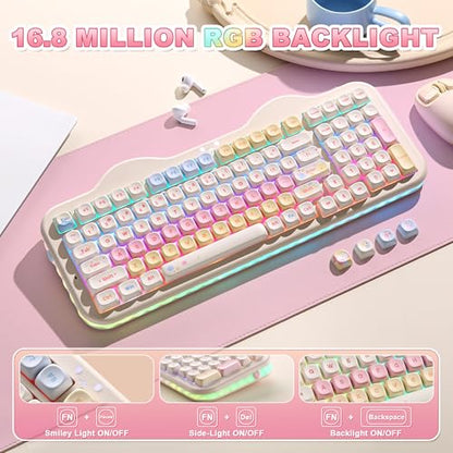 YUNZII C98 Wireless Mechanical Keyboard with Number Pad,99 Key BT5.0/2.4G/USB-C Hot Swap Gasket Mount with PBT MOA Keycaps,Custom RGB,Cute Cake Keyboard for Win/Mac (Beige, Candy Linear Switch) - color: Beige, size: Candy Linear Switch