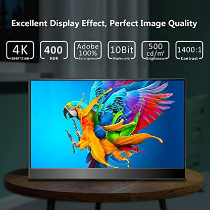 4k Portable Monitor, 14 Inch Portable Monitor USB C, 10-Bit Adobe 95% HDR Game Display with USB C/HDMI/Mini DP Compatible with Laptop/Game Console/PC/Surface - size: 14"