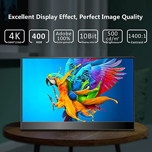 4k Portable Monitor, 14 Inch Portable Monitor USB C, 10-Bit Adobe 95% HDR Game Display with USB C/HDMI/Mini DP Compatible with Laptop/Game Console/PC/Surface - size: 14"