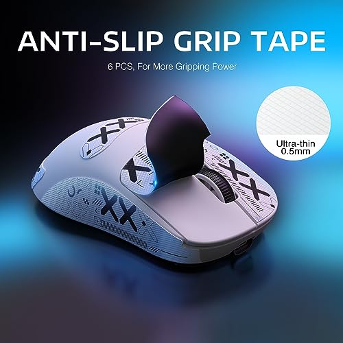 ATTACK SHARK X3 49g Ultra-Lightweight Wireless Gaming Mouse, White&Tape | Bluetooth 5.2/2.4G Wireless/Wired, PAW3395 Gaming Sensor, 26K DPI, 200h Battery Life, Programmable Buttons for PC/Mac/Win - color: White & Griptape