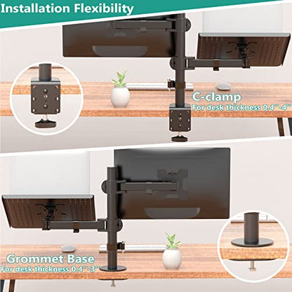 WALI Dual Arm Laptop and Monitor Desk Mount for 17" Notebook and Up to 27" Screen, Fully Adjustable Monitor Arm with Laptop Tray, VESA 75x75 100x100, Holds up to 22 lbs, Black (M001LP) - size: Dual, style: Fully Adjustable Desk Mount