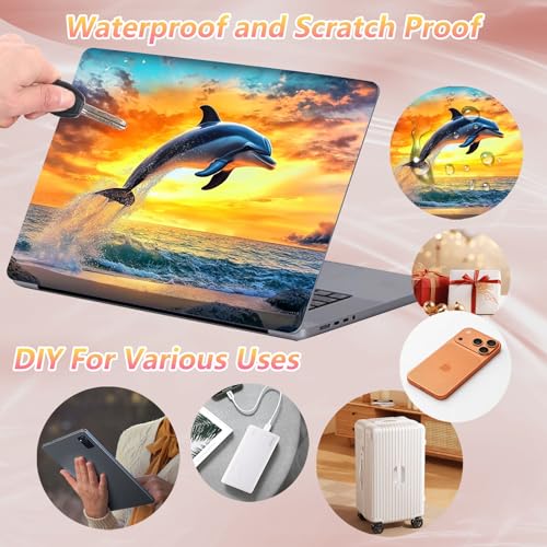 Laptop Skin Sticker Decal 12" 13" 13.3" 14" 15" 15.6",Waterproof Scratch Resistant Vinyl,Reusable Easy to Apply,for MacBook HP Dell Notebooks Netbooks Laptop,2 Wrist Pads,Dolphin Ocean Dusk - color: Dolphin Ocean Dusk