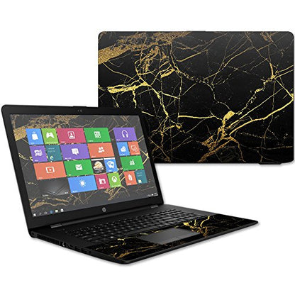 MightySkins Skin Compatible with HP 17t Laptop 17.3" (2017) - Black Gold Marble | Protective, Durable, and Unique Vinyl Decal wrap Cover | Easy to Apply, Remove, and Change Styles | Made in The USA