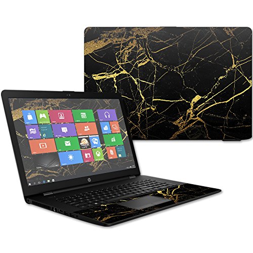 MightySkins Skin Compatible with HP 17t Laptop 17.3" (2017) - Black Gold Marble | Protective, Durable, and Unique Vinyl Decal wrap Cover | Easy to Apply, Remove, and Change Styles | Made in The USA