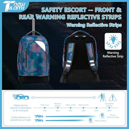 NEW TILAMI 18 Inch Rolling Backpack with Lunch Bag for Girls Boys School | 6-Wheel Stair-Climbing Girls Boys Carry-on Suitcase Water-Resistant Adjustable Trolley Handle Wheels School Travel Camping - color: Blue Planet