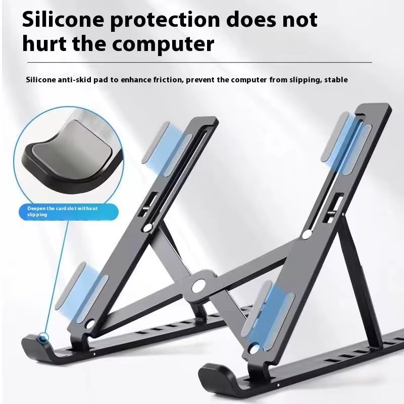 Premium Portable Aluminum Laptop Stand for Desk, 7 Angles Adjustable Tilt, Heavy-Duty Laptop Riser, Foldable, Slim & Lightweight Travel-Friendly Stand for Desk & Workstation, Black