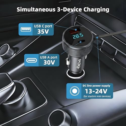 Starlink Mini Car Adapter, 3M/10FT, 3in1 Starlink Mini Power Cable | Waterproof for Cars, Trucks, RVs & Boats, 12V-48V, Aviation Aluminum Shell, Ai Chip for Stable Power - size: 3M/10FT
