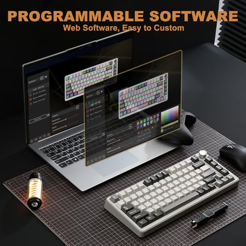 YUNZII B75 PRO Wireless Mechanical Gaming Keyboard | Custom 75% Layout with Knob,Gasket Mount,Hot Swap,Creamy Pre-lubed Switch,BT/USB-C/2.4G(Cocoa Cream V2 Switch,Grey) - color: Grey, size: Cocoa Cream V2 Switch