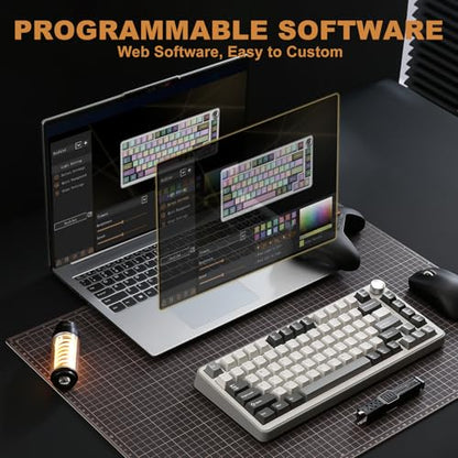 YUNZII B75 PRO Wireless Mechanical Gaming Keyboard | Custom 75% Layout with Knob,Gasket Mount,Hot Swap,Creamy Pre-lubed Switch,BT/USB-C/2.4G(Cocoa Cream V2 Switch,Grey) - color: Grey, size: Cocoa Cream V2 Switch