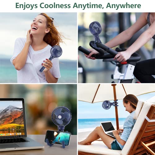 snawowo Mini Handheld Personal Portable Fan, Baby Stroller Fan, Car Seat USB or Battery Powered, with Flexible Tripod Clip on Student Bed Desk Bike Crib Treadmill Camping Traveling(Navy Blue) - color: C-NavyBlue