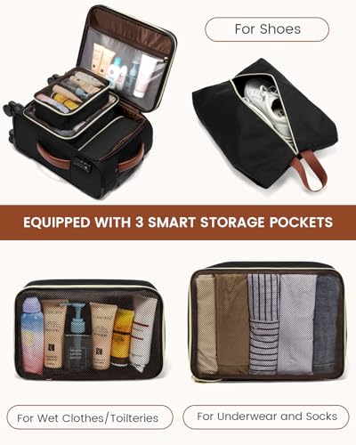 LOVEVOOK 4 Pcs Carry On Luggage 22x14x9 Airline Approved, 20 Inch Carry On Suitcases with Wheels, Softside Rolling Suitcase for Women Men, with TSA Lock Weekender Travel Luggage - color: Black-white-brown, size: 20 Inch-4Pcs