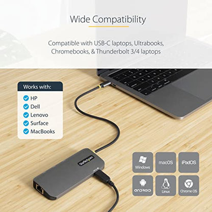 StarTech 6-in-1 USB-C Hub, 4K HDMI HDR10, 3X USB-A 5Gbps, GbE, 100W | USB 5Gbps hub, 100W laptop charging, Cable management, Shared USB-C power and USB 2.0 data, macOS iPadOS Linux ChromeOS - style: 6-IN-1