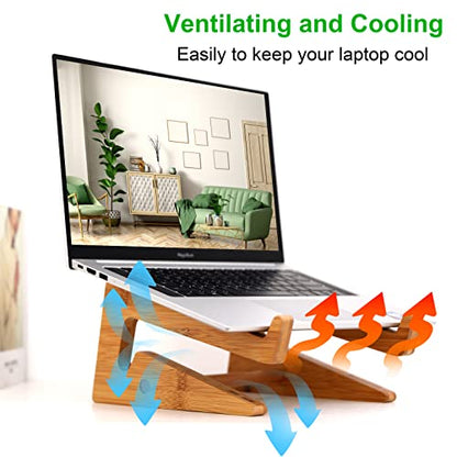 Wooden Vertical Laptop Stand for Desk, Bamboo Laptop Holder Compatible with MacBook Air Pro/Dell XPS/Surface Pro/HP/Pixelbook/Lenovo, More 13-15.6 Inch Laptops