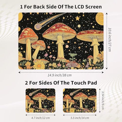 15.6 Inch Laptop Skin Sticker, Reusable Vinyl Cover Protector with 2 Wrist Pad Skins, Removable Waterproof Scratch-Resistant for 12-15.6 Inch Laptop Notebook,Mushrooms Psychedelic - color: Mushrooms Psychedelic