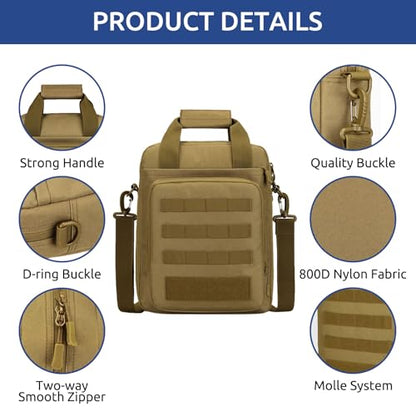 Tactical Messenger Bag, Laptop Briefcase MOLLE Shoulder Pack Handbag | Heavy Duty, Adjustable Strap, Water-resistan, Fit 14inch Tablet, Satchel Work Bag, for Outdoor, Hiking, Travel - color: Coyote