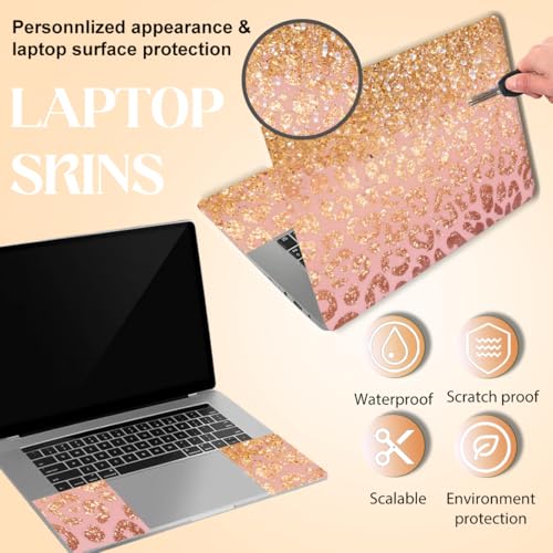 SUPERDANT 3Pcs Gold Leopard Print Laptop Skin 14.9x10.6in Trimmable Removable PVC Decal Wrap Sticker Cover for 12 13 14 15 15.6 Inch Notebook Personalized Art Protector Colorful - style: Gold Leopard Print