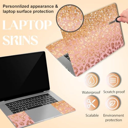 SUPERDANT 3Pcs Gold Leopard Print Laptop Skin 14.9x10.6in Trimmable Removable PVC Decal Wrap Sticker Cover for 12 13 14 15 15.6 Inch Notebook Personalized Art Protector Colorful - style: Gold Leopard Print