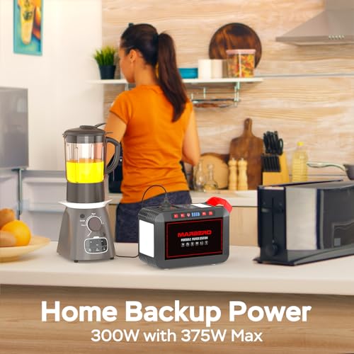 Portable Power Station 300W MARBERO 237Wh Camping Solar Generator Backup Lithium Battery with Pure Sine Wave 110V AC Outlet, USB C, USB A, DC for Outdoors Camping CPAP Home Blackout Emergency | Backup Lithium Battery with Pure Sine Wave 110V AC Outlet, US