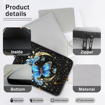 Blue Butterfly Moon 10 Inch Girls Women Laptop Sleeve Bag Computer Cover Zipper Tablet Carrying Case Protective Notebook Sleeves Briefcase Handbag for Travel/Business/School - color: Blue Butterfly Moon, size: 10 Inch