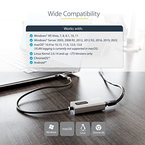 StarTech USB-C to Ethernet Adapter, 10/100/1000Mbps, 12in Attached Cable | USB 3.0 to Gigabit Ethernet Network Adapter, Driverless Install, US1GC30B2 - color: Space Gray, size: 1Gbps, style: USB-C