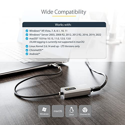StarTech USB-C to Ethernet Adapter, 10/100/1000Mbps, 12in Attached Cable | USB 3.0 to Gigabit Ethernet Network Adapter, Driverless Install, US1GC30B2 - color: Space Gray, size: 1Gbps, style: USB-C