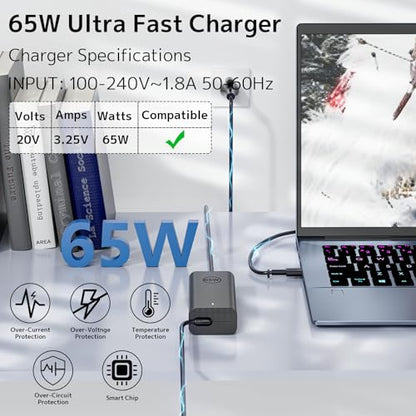 65w USB Type C Laptop Charger Compatible with Dell Universal AC Adapter | Latitude 5420 5450 5520 5320 5340 5440 5550 7440 7490 7640 7420 7310 2-in-1 Xps 13 9250 Inspiron 7420 Chromebook 3100 power