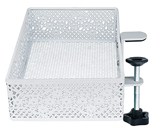 Under Desk Drawer, Clamp on Desk Organizer Under Table Hanging Desk Storage | Under desk organizer: clamp on desk drawer, under desk basket, hanging desk organizer, clamp on under table shelf, no-drill - size: White