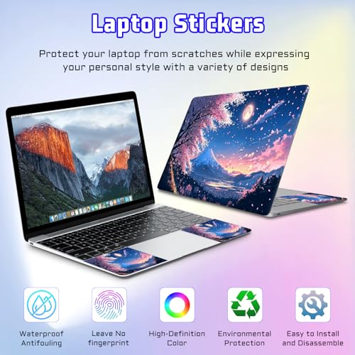 Universal Laptop Skin Sticker Decal, Compatible with MacBook HP Dell Lenovo 12"-15.6", Reusable Vinyl Notebook Cover 3PCS Set, High-Recognition Film-Japan's Fuji Mount Cherry Blossom - color: Japan's Fuji Mount Cherry Blossom