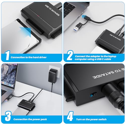USB Type-C to SSD/SATA/IDE 2.5/3.5" Hard Drive Reader with Power Adapter | Hard Drive Adapter Data Transfer Universal Data Recovery Converter Kit for Hard Drive Disk Up to 6TB Capacity, Support UASP
