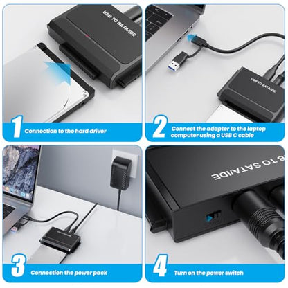 USB Type-C to SSD/SATA/IDE 2.5/3.5" Hard Drive Reader with Power Adapter | Hard Drive Adapter Data Transfer Universal Data Recovery Converter Kit for Hard Drive Disk Up to 6TB Capacity, Support UASP