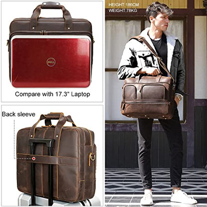 TIDING 18 Inch Full Grain Leather Briefcase for Men Business Travel Messenger Shoulder Bag Fits 17.3" Laptop