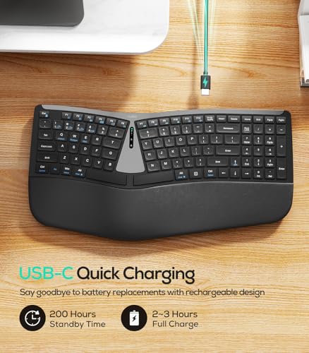 Nulea RT07B Wireless Ergonomic Split Keyboard, Wrist Rest, Natural Typing, Bluetooth and USB Connectivity, USB-C Rechargeable,Compatible with Windows Mac (Silver Black) - color: A-Silver Black