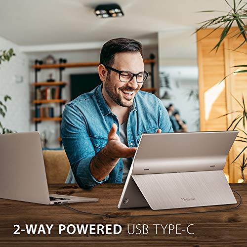 ViewSonic VG1655 15.6 Inch 1080p Portable Monitor, IPS Display with Eye Care for Comfortable Mobile Workspaces and Second Screen Productivity, Built-in Stand, 60W USB-C, and mini HDMI Inputs - style: 1920 x 1080