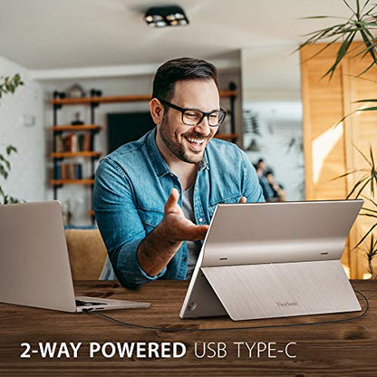 ViewSonic VG1655 15.6 Inch 1080p Portable Monitor, IPS Display with Eye Care for Comfortable Mobile Workspaces and Second Screen Productivity, Built-in Stand, 60W USB-C, and mini HDMI Inputs - style: 1920 x 1080
