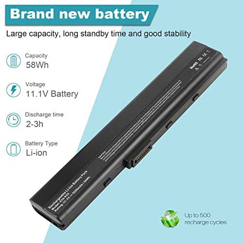 A32-K52 Laptop Battery for ASUS A52F A52J K52F X52N X52J X52F K52D K52J X5IJ K52 K52D K52DE K52DE-EX064V K52F-B1 K52F-BBR5 K52F-BBR9 K52f-c1 K52F-C2B K52FK52F-A1 K52f-SX051V K52N-EX035V K52Xi - size: 7.28*2.72*0.94inch A42-K52