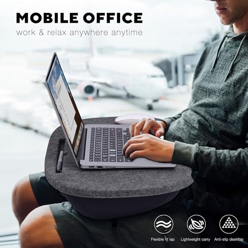Welaxy Laptop Lap Desk Portable Large workspace LapDesk for Bed Home Office fits up to 17-inch MacBook Chromebook Tablet Lightweight Tray Table with Ergonomic 3D Shaped Pillow (Charcoal) - color: Charcoal