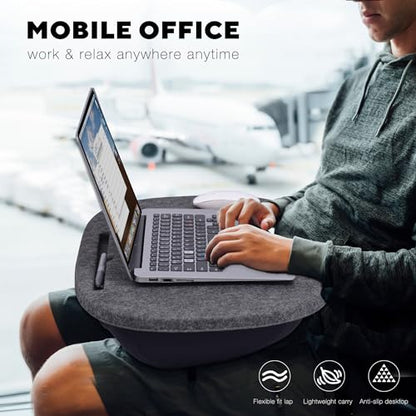 Welaxy Laptop Lap Desk Portable Large workspace LapDesk for Bed Home Office fits up to 17-inch MacBook Chromebook Tablet Lightweight Tray Table with Ergonomic 3D Shaped Pillow (Charcoal) - color: Charcoal