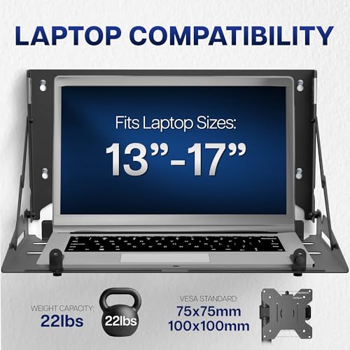 VIVO Black Flip Down 13 to 17 inch Laptop Tray Holder, Mount-FDLAP1 | Designed for Wall-Mounted Floating Workstation or VESA Stand Accessory, Space Saving, Holds 22 lbs