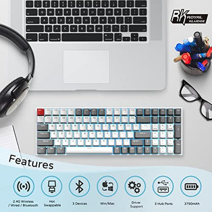 RK ROYAL KLUDGE RK100 Wireless Mechanical Keyboard RGB Backlit Bluetooth5.1/2.4G/Wired 96% Full Size 100-Key Hot Swappable Gaming Keyboard Red Switch Classic - color: Classic, size: Hot Swappable Red Switch
