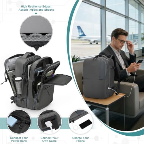 2-in-1 Travel Backpack for Men, Expandable 16" Laptop Backpack with Detachable Briefcase, Water-Resistant Carry-On Business Bag with USB-C, Gray - color: Gray