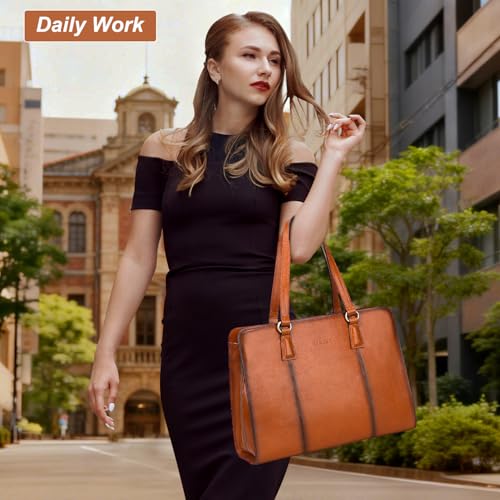 Banuce Italian Full Grain Leather Briefcase for Women Tote Purses | Eco-friendly Leather,Fits 13.3" Laptop and 9.7" iPad,3 Compartments,2Way Long Handles and Strap,Business Work