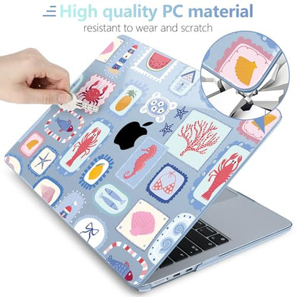 MEEgoodo Case for M5/M4/M3/M2 MacBook Air 13 inch Case 2026 2025 2024 2022, Fit Model A3449/A3240/A3113/A2681, Laptop Hard Shell Compatible with MacBook Air 13.6-inch, Marine Stamps Pattern - color: Marine Stamps Pattern
