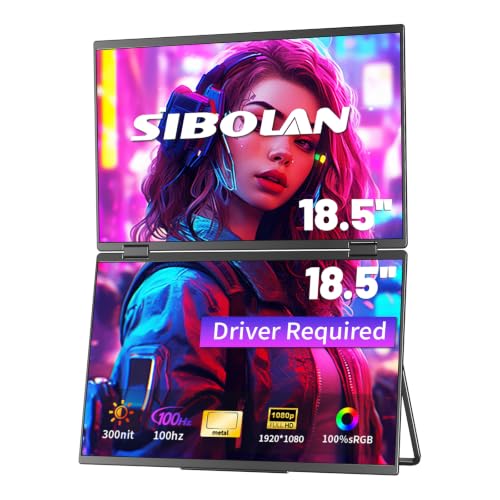 Dual Portable Monitor 18.5" 1080P FHD HDR 360° Folding Stacked Triple Laptop Screen Extender, USB-C HDMI Second Monitor for Laptop, Mac, Windows, VESA Mountable(Driver Need) - size: 18.5 inch Dual monitor Metal