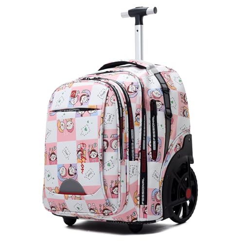 WMHYLYH Waterproof Rolling Backpack for Women and Men, Laptop Backpack with Wheels for Adults, Carry on Backpack with Large Wheels for Travel and Business Commuter (Pink, 22inch) - color: Flower, size: 22 inches
