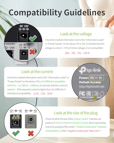 18V 1A AC DC Power Supply Adapter, US Wall Charger, DC Plug 5.5x2.1mm & 2.5mm Compatible with for 18volt (0.1A 0.15A 0.2A 0.25A 0.3A 0.4A 0.5A 0.6A 0.7A 0.8A 0.9A) 100mA~1000mA Equipment