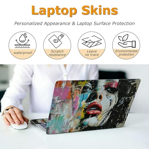 Universal Laptop Skin Sticker with 2 Wrist Pad Decals, 3-Piece Removable Vinyl Laptop Cover, Graffiti Woman Waterproof Anti-Scratch, Easy-Trim Fit for 13.3" 14" 15.6" Laptops - color: Graffiti Woman