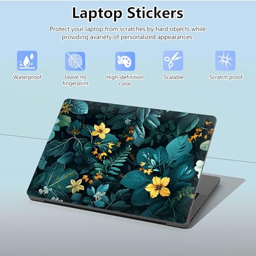 Universal Laptop Skin Sticker with 2 Wrist Pad Skins, Waterproof Scratch Resistant Vinyl Laptop Cover Decal, Cut to Fit for 11–15.6 Inch MacBook HP Dell Lenovo, Florals - color: Florals